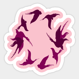 Swallows In Flight Stylized Silhouette Art Magenta Pink Sticker